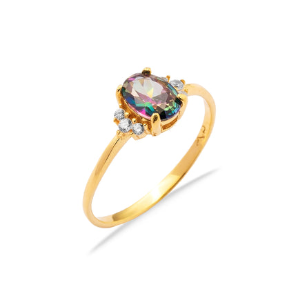 Handcrafted Mystic Topaz Oval Sterling Silver Ring - Gold Plated