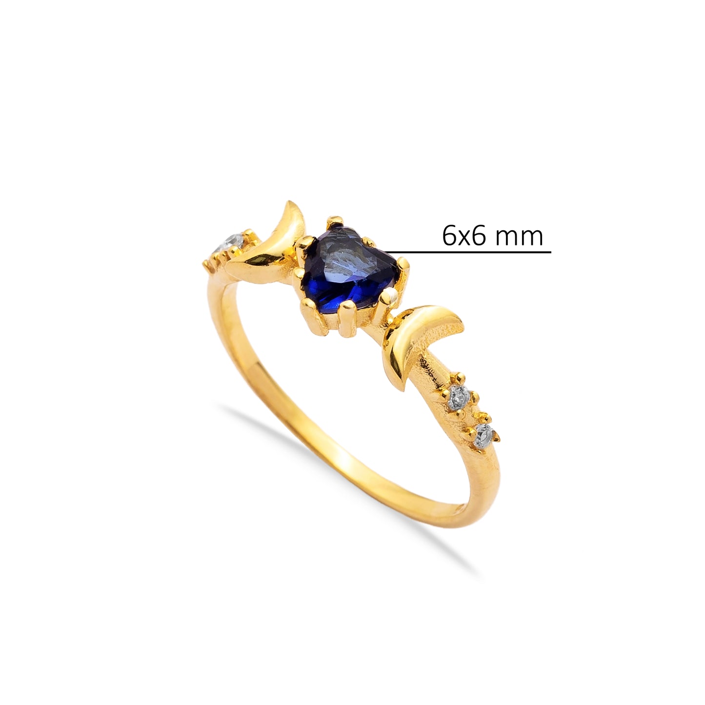 Handcrafted Heart Cut Sapphire Sterling Silver Ring - Gold Plated