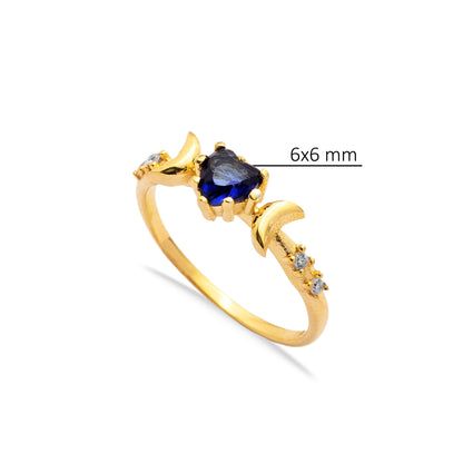 Handcrafted Heart Cut Sapphire Sterling Silver Ring - Gold Plated