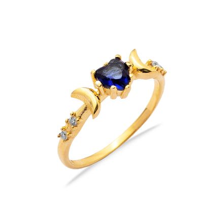Handcrafted Heart Cut Sapphire Sterling Silver Ring - Gold Plated