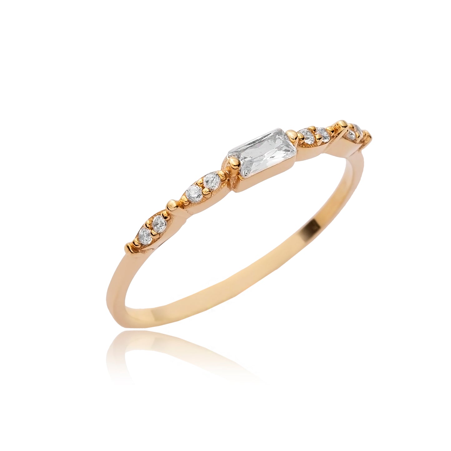 Handcrafted Tiny Cubic Zirconia Stone Sterling Silver Ring - Gold Plated