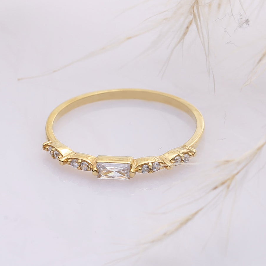 Handcrafted Tiny Cubic Zirconia Stone Sterling Silver Ring - Gold Plated