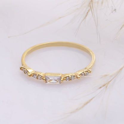 Handcrafted Tiny Cubic Zirconia Stone Sterling Silver Ring - Gold Plated